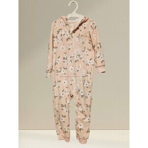 Carter's Girls Pink Floral Fleece Hooded One Piece Pajamas Size 24M